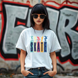 Colorful Skateboarder T-Shirt, Casual Skatewear, Unisex Gift, Summer Vibes, Skateboarding Apparel